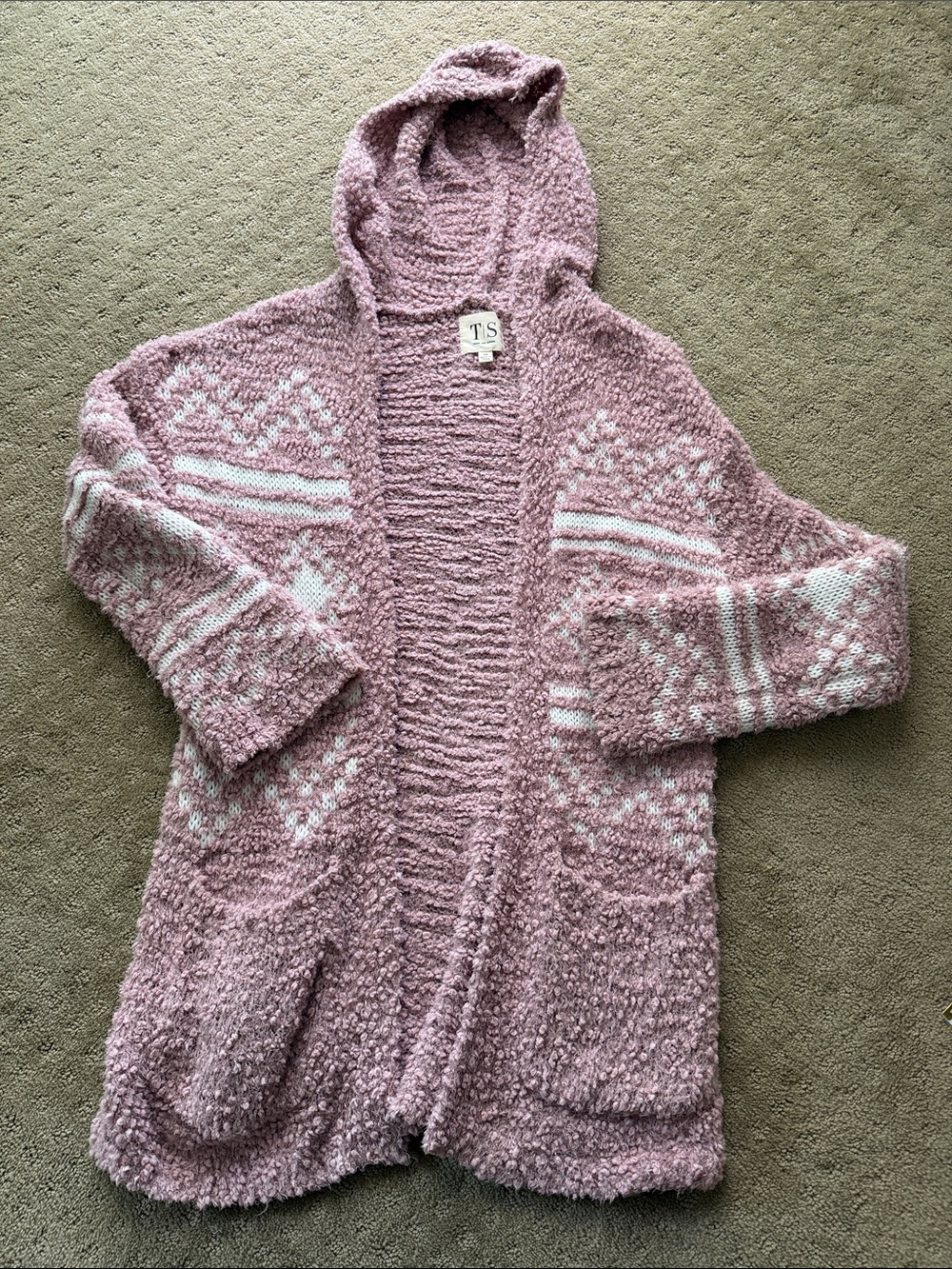 Twine and string pink thick hooded cardigan, women’s xs